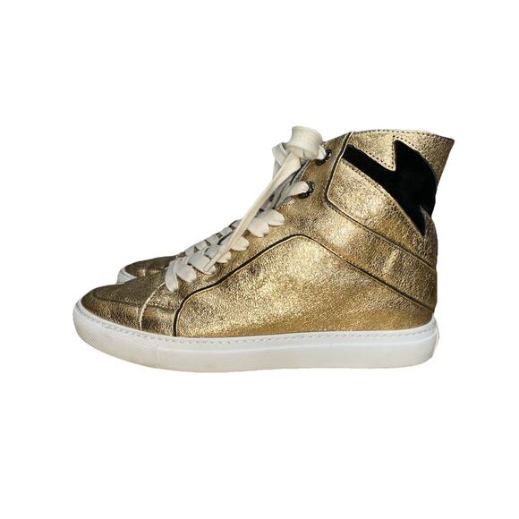 Zadig & Voltaire High Flash Metallic Gold Leather Hi Top Sneakers 39 / US 8 - Picture 1 of 15